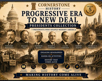Progressive Era to New Deal Presidents Collection | US History Printable PDF (Grade 5).