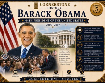 Homeschool History | Barack Obama Unit Study | US Presidents Printable PDF | Grade 5 | Detective Activit