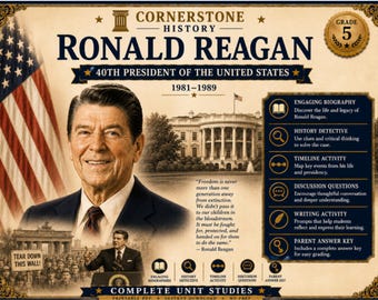Homeschool History | Ronald Reagan Unit Study | US Presidents Printable PDF | Grade 5 | Detective Activity