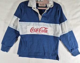 Vintage Coca-Cola Kids Rugby Shirt Blue White Long Sleeve Pullover Size M/6