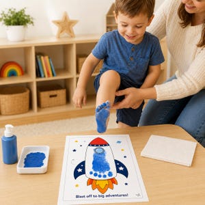 Footprint Rocket Printable Craft, Preschool Space Activity, Toddler Keepsake, Digital Download PDF
