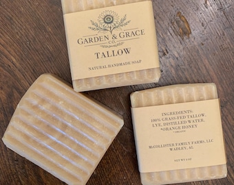 Grass-Fed Tallow & Orange Blossom Honey Soap | Handmade Natural Soap Bar | Small Batch Farmhouse Skincare | Alabama Made