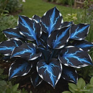 Nachtblauwe hostaplant | Exotisch donker blad, vaste plant schaduw, levend buitenlandschap
