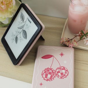 Kindle Case, Hand Strap, Kickstand, Magnet, Pink Kindle cover (Paperwhite, Basic, Colorsoft) Cherry Kindle Case, Bookish Gift