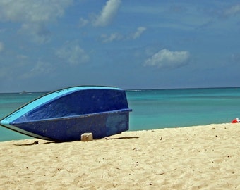 Set of 5 Blank Photo Note Cards  Boat on Beach in Barbados