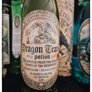 Dragon Tears Potion – Swirling Green Fire, Encapsulated Gems, Nordic Alchemy Prop