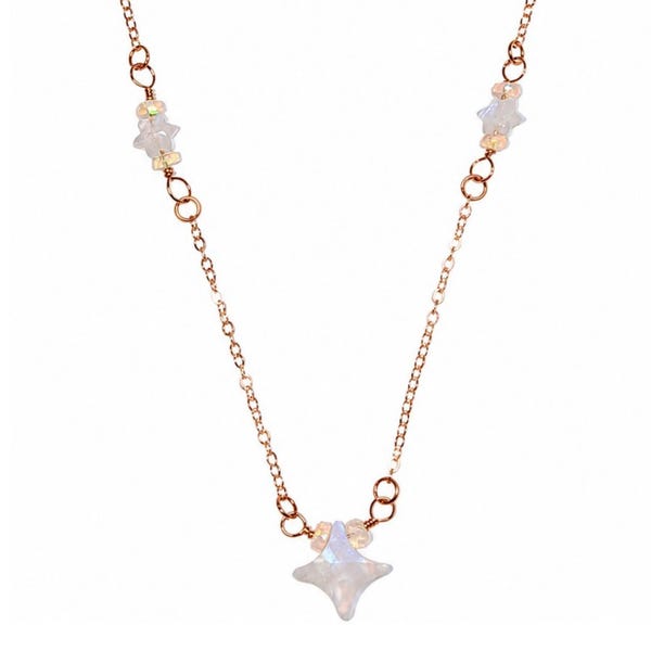 Lunar Glow Opal & Moonstone Necklace - Rose Gold Tone