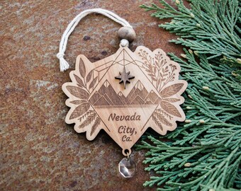 Customized City State Ornament Mountain Home Town Wooden Christmas Tree Personalized Gift Starry Sky Scene Boho Hanger With Crystal Prism