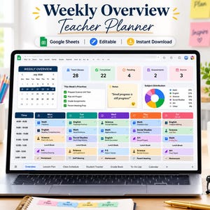 Editable Weekly Overview Teacher Planner Template for Classroom Organization | Monthly Lesson Planning | Google Sheets Instant Download