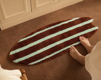 Surfboard Bath Mat, Coastal Runner Rug, Aesthetic Beach Decor, Long Tufted Bathroom Mat, Non Slip Bedside Rug, Cute Floor Runner