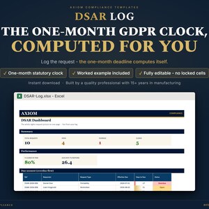 Registro DSAR e strumento di monitoraggio delle richieste di accesso ai dati personali in formato Excel / Contatore GDPR di un mese (download digitale)