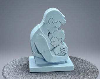 Father & Son Embrace-Heartwarming Family Sculpture