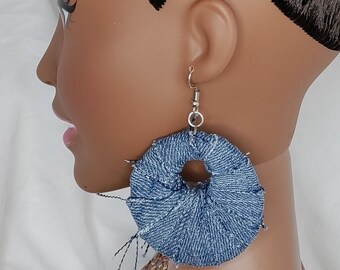 Denim Hoop Earrings (Blue