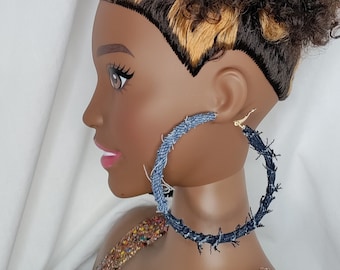 Denim Hoop Earrings (Dark Blue)