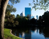 Boston Common Reflection - fine art photography, Prudential Building, cityscape, travel photography, city view, blue home decor,