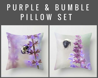 Purple Bumblebee Pillow Set - Set of 2 Art Cushion Covers