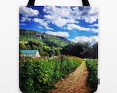 Rustic Farm Tote Bag - fine art photography, wearable art, New England farm, Mountain View, Summer, Reusable Bag, Canvas Tote,