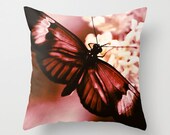 Mauve Butterfly Pillow Cover - fine art cushion, red cream home decor, garden art photography, insect photograph, nature, botanical, flower