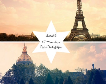 Paris Skyline Photography Set - Set of 2 Fine Art Photographs (Eiffel Tower and Les Invalides)