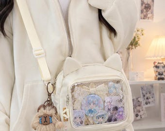 Borsa a tracolla con orecchie di gatto, mini espositore per spille, regalo per gli amanti degli anime