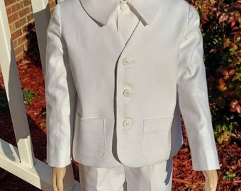 Classic linen blend white eton suit