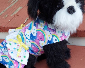 Rainbow print flannel dog dress