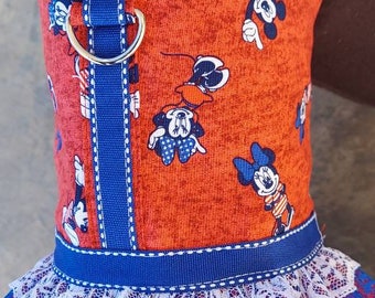 Mickey Minnie mouse small dog harness  style  dress only 1 size medium