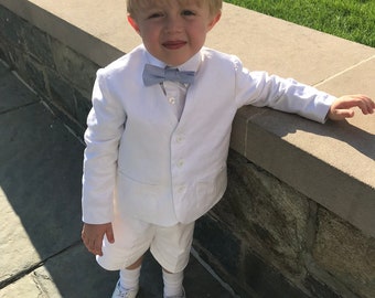 White  linen blend boys eton suit ringbearer weddings