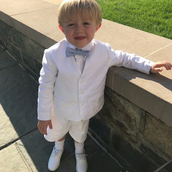 White  linen blend boys eton suit ringbearer weddings