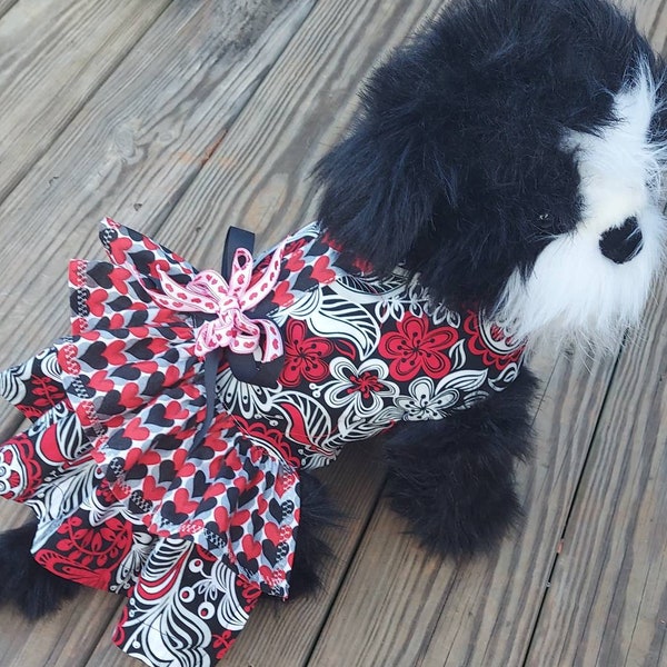 Red black white dog dress