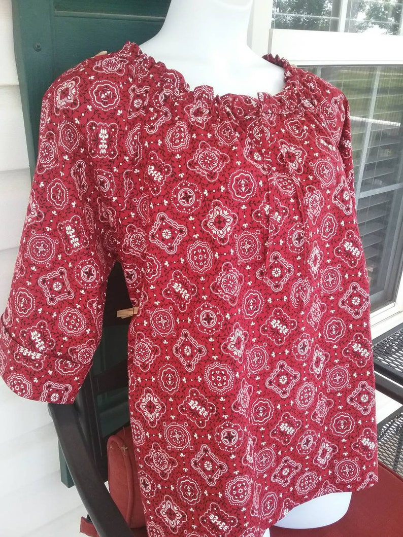 Red Bandana women's plus size peasant top Etsy