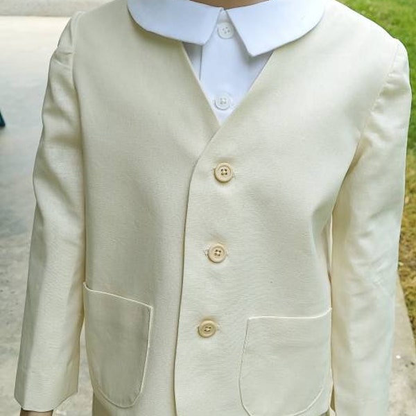 Ivory linen blend eton suit