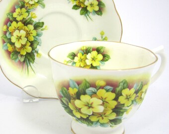Royal Albert Yellow Primula Vintage Zestaw Filiżanek do Herbaty i Spodków Made in ENGLAND Filiżanka do herbaty