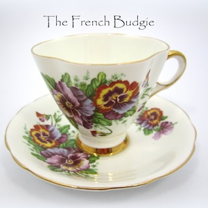 Vintage Purple and Yellow Pansy Teacup and Saucer Set Made in ENGLAND Tea Cup