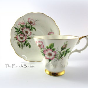 Royal Albert  Teacup and Saucer "WILD ROSE" from the Friendship series with Pretty Pink Roses Made in ENGLAND Tea Cup