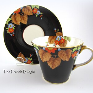 Ensemble tasse à thé et soucoupe floral vintage Aynsley noir, fabriqué en Angleterre