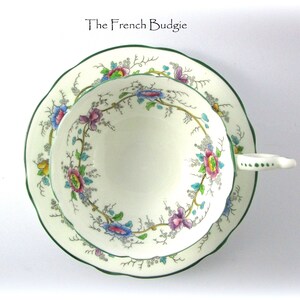 Vintage Coalport  Arcadia Teacup, Green and White Botanical Vintage Cup and Saucer Made in England, Tea Cup