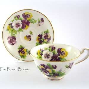 Royal Chelsea Purple  and Yellow Pansy Teacup and Saucer Made in ENGLAND Tea Cup