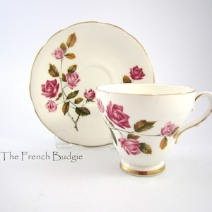 Delphine Pink Rose Vintage Teacup and Saucer set Made in ENGLAND Tea Cup