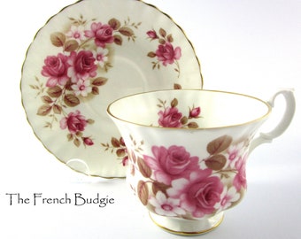 Xícara de chá e pires vintage Royal Albert Pink Rose, feito na Inglaterra