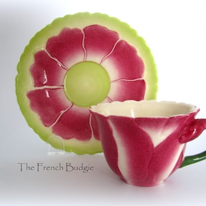 Two&#39;s company Flower Shaped Teacup & Saucer from the Conservatory collection Vintage Tea Cup and Saucer set Made in ENGLAND  Teacup