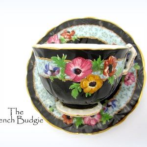 Ensemble tasse à thé et soucoupe Aynsley noir vintage, fabriqué en Angleterre
