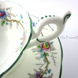 Vintage Coalport Teacup, Green and White Botanical Vintage Cup and Saucer Made in England, Tea Cup