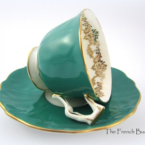 Rijke groenblauwe vintage theekop van Aynsley met gouden rand Made in ENGLAND theekopje