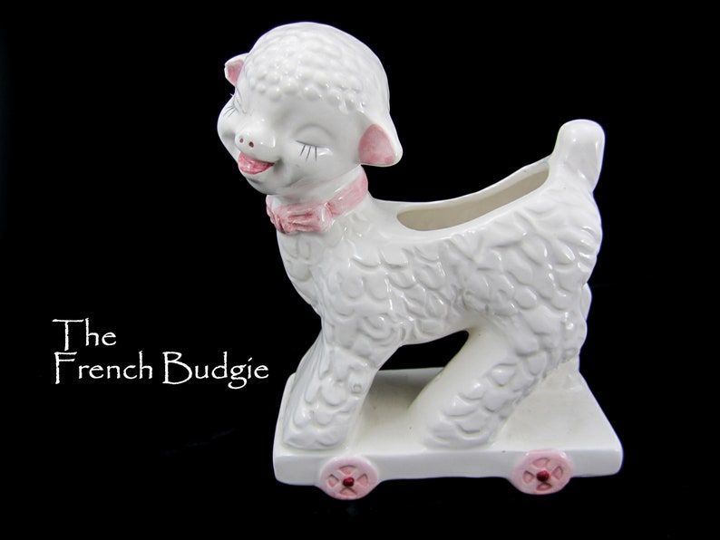 Vintage Kitsch white Baby Lamb Adorable Kitsch planter / Vase , Made in Japan image 4