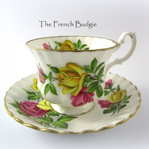 Royal Albert Red and Yellow Roses Vintage Teacup and Saucer Set Made in ENGLAND Tea Cup