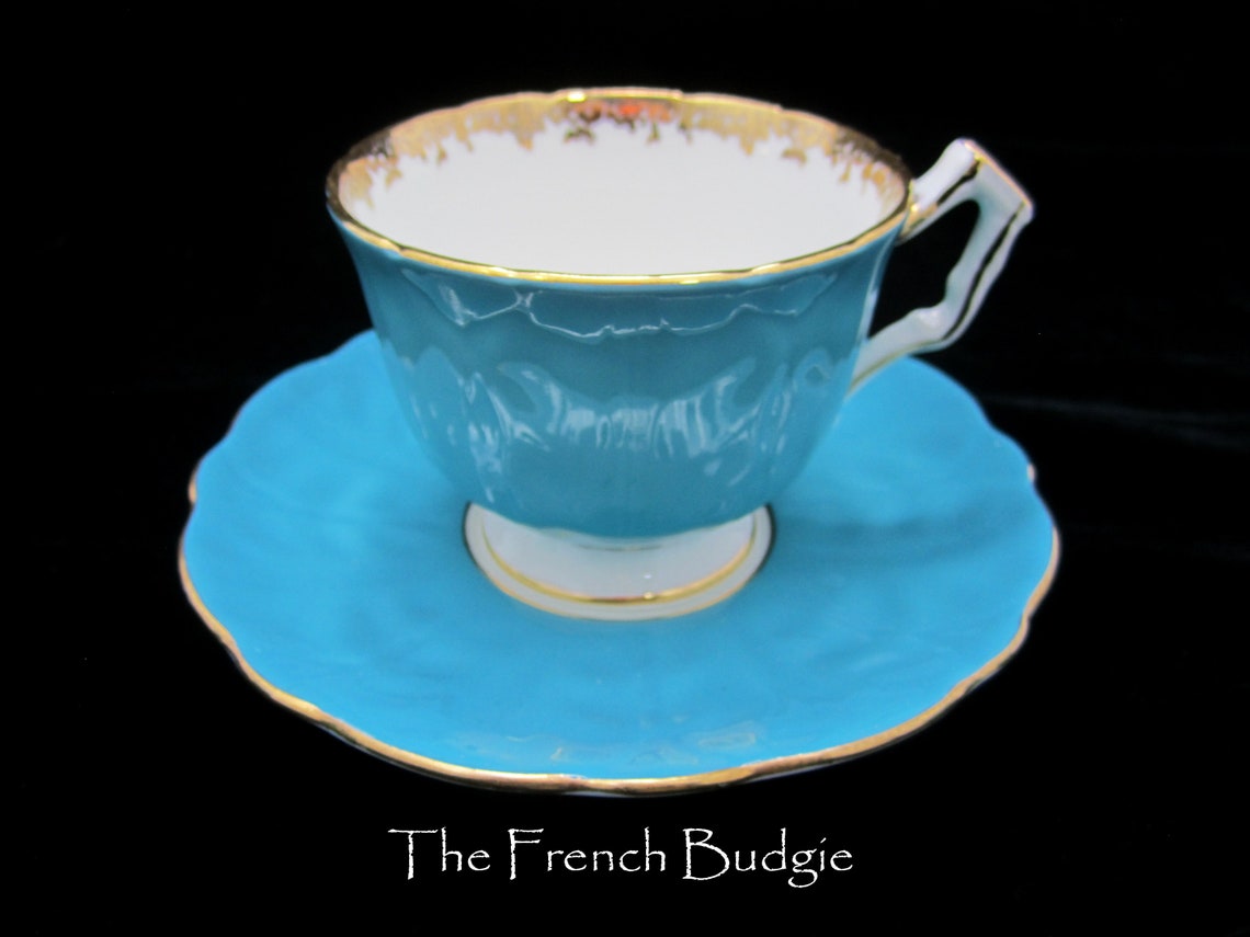 Aynsley Turquoise Blue Vintage Teacup and Saucer set Tea Cup Etsy