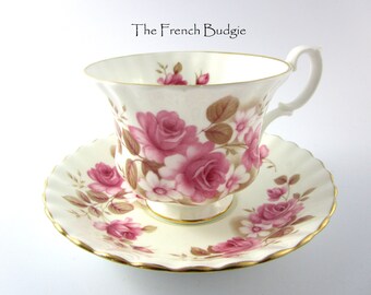 Xícara de chá e pires vintage Royal Albert Pink Rose, feito na Inglaterra