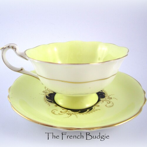 Paragon Yellow and Black Vintage Hand Painted Teacup and shops Saucer Made in ENGLAND Tea Cup