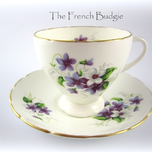 Heathcote Purple Violet  Vintage Teacup and Saucer set ENGLISH China Tea Cup